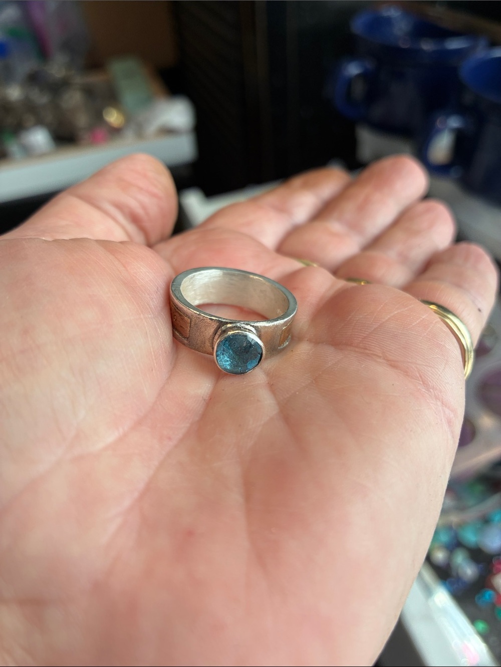 Artisan-made 925 Silver with 14K Gold and Blue Topaz